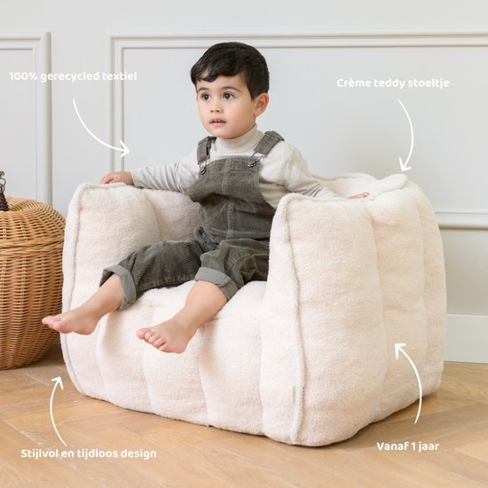 Babiem® Ella - Kinderfauteuil - Tijdloos & Stijlvol Design - Kinderstoel - Kinderzetel - Vanaf 1 Jaar - 75x57x50 cm - Peuterstoeltje - Beige Teddy Stof van Merkloos — afbeelding 2
