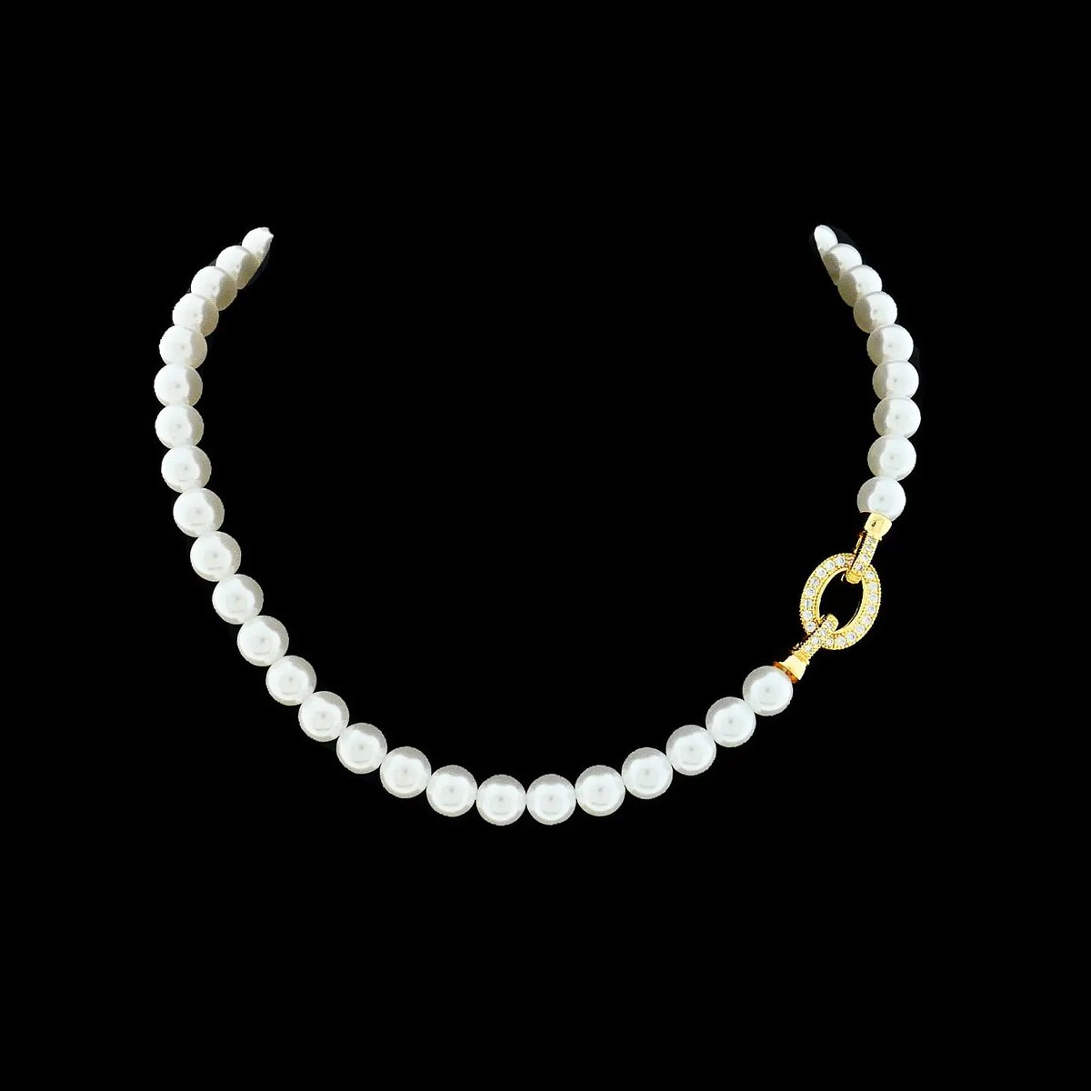 Victoria Valenza Letizia Parelcollier met Goudkleurig Slot met Zirkonia Stenen - Ketting - Goudkleurig - Parelketting - Zirkonia