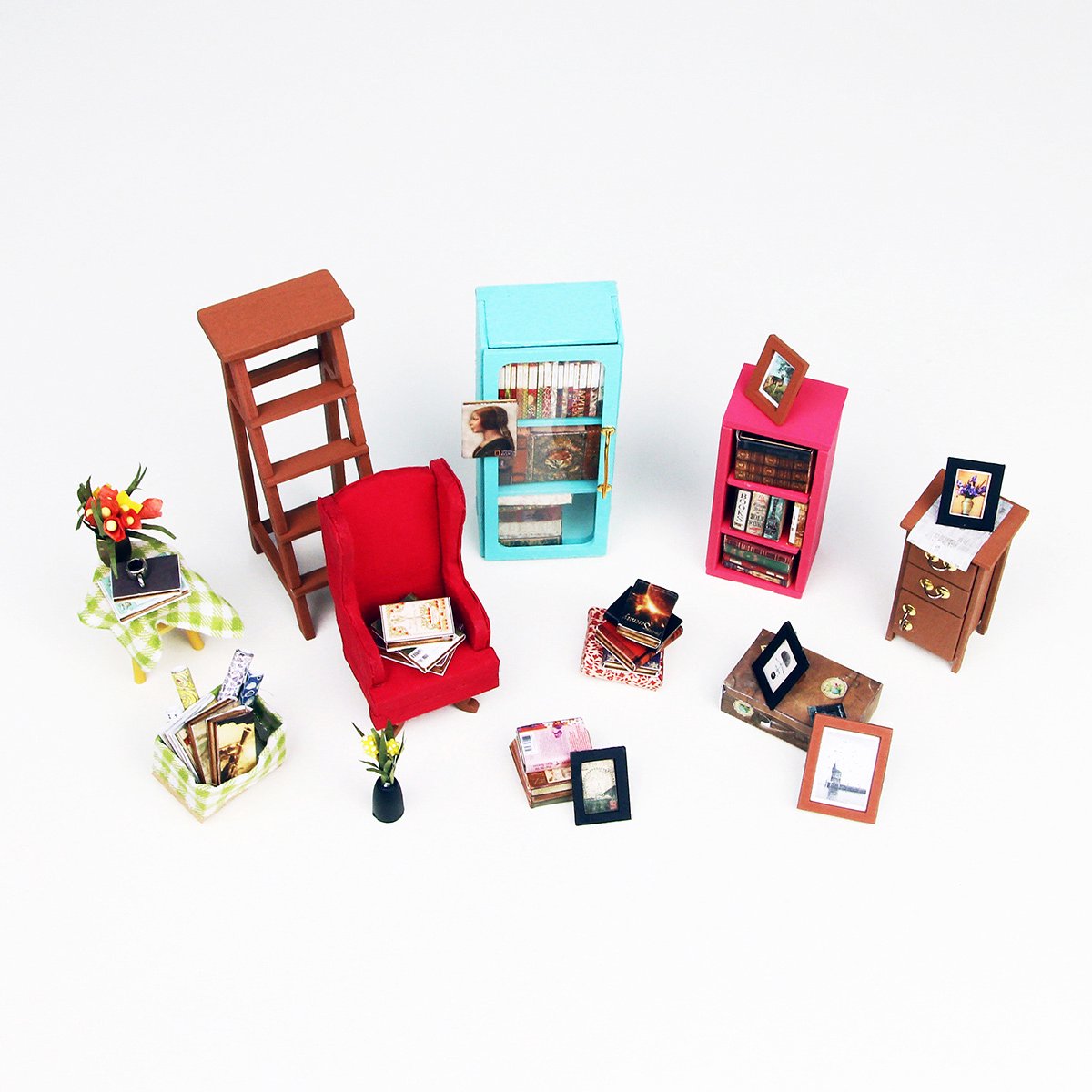 Robotime modelbouw Miniatuur bouwpakket Sam's Study hout/papier/kunststof - 190mm hoog x 225mm breed x 185mm diep - met lampje — afbeelding 18