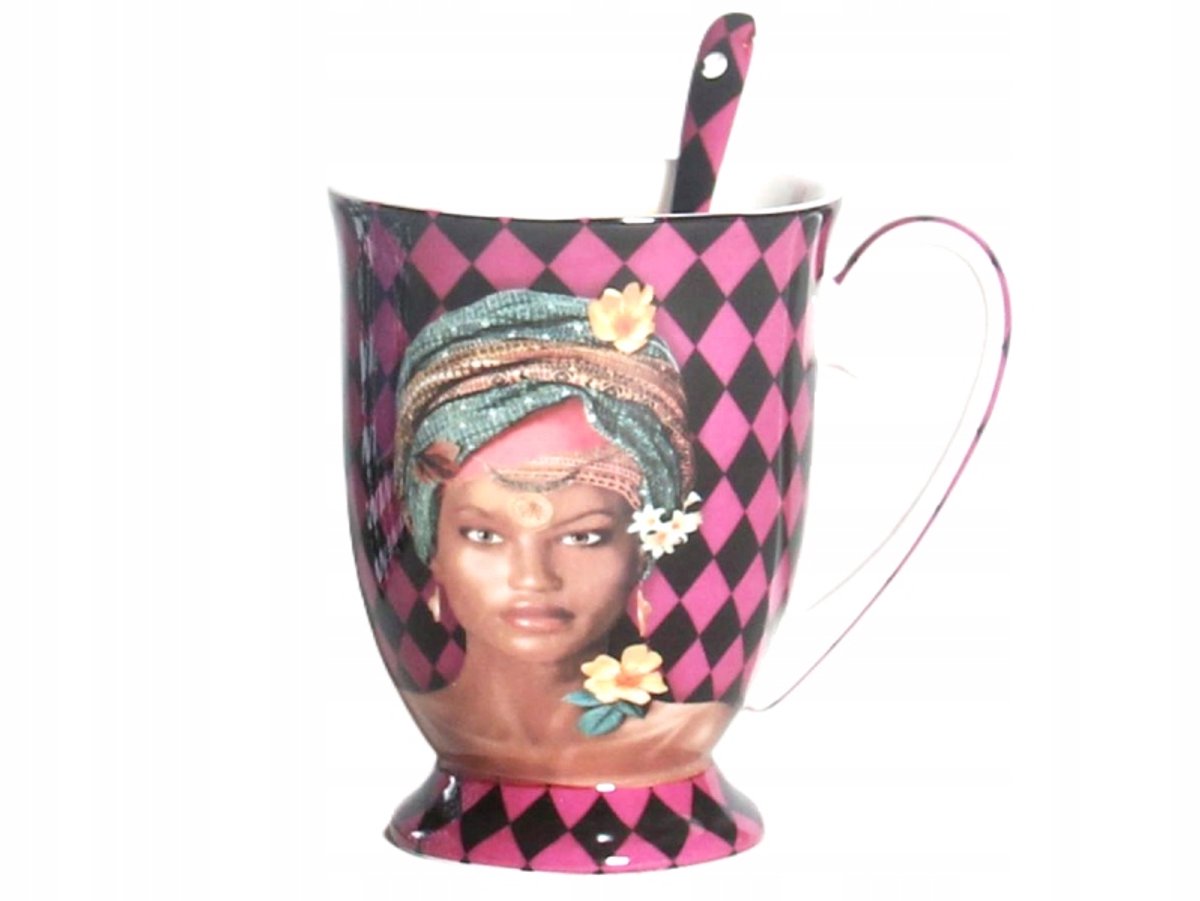Porseleinen Mok met Lepel 300ml - Elegant Vrouwelijk Design
