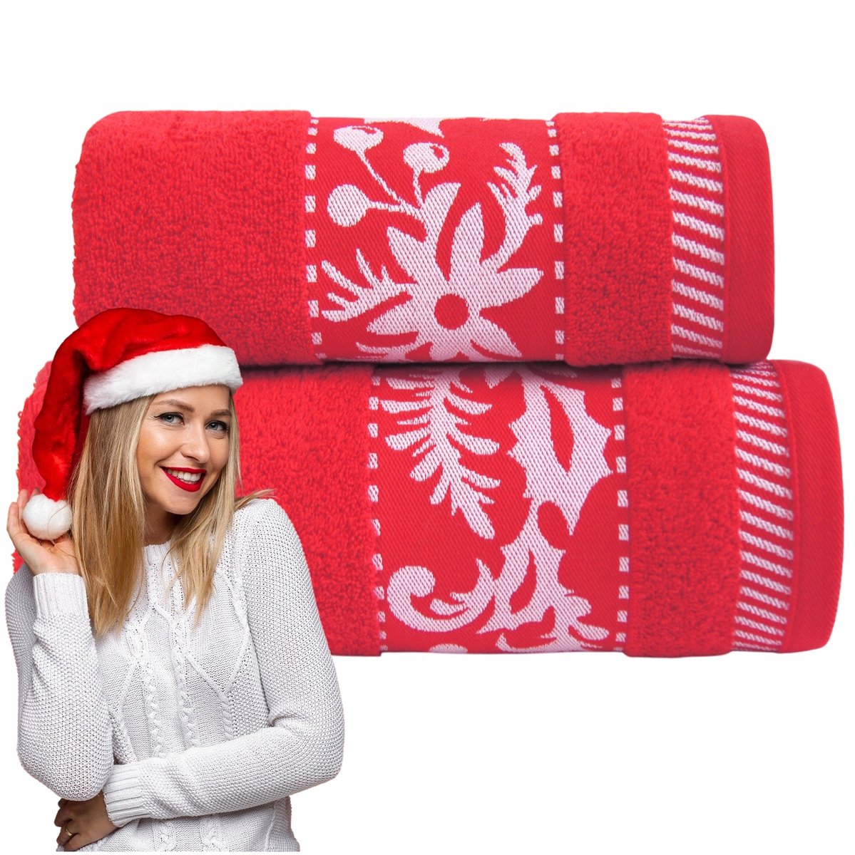 Greno Kerstbadhanddoek 70x125 cm - Zacht Katoen, Rood