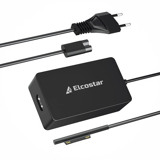Adaptateur Elcostar noir avec prise UE et câble de chargement Surface.