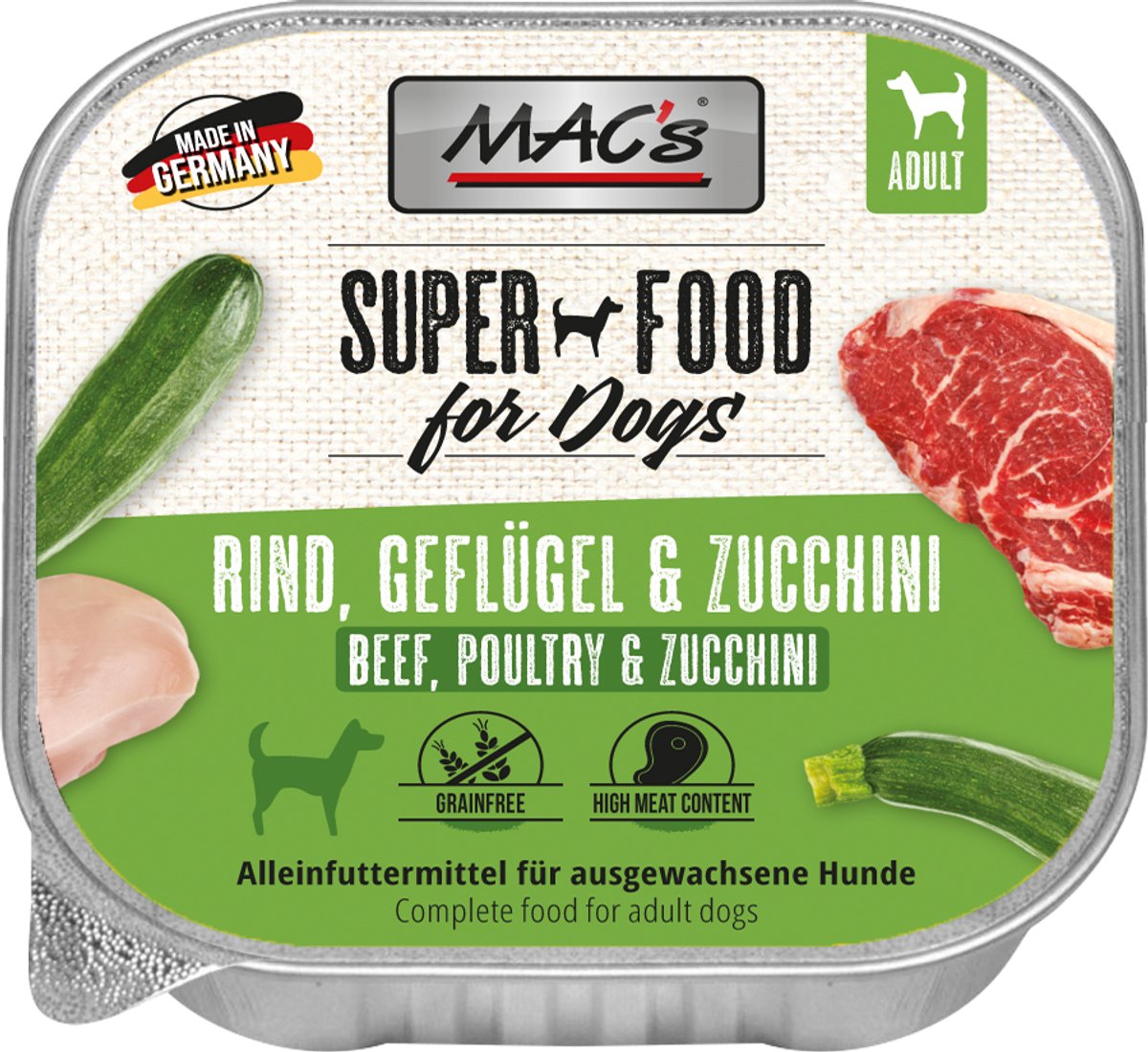 MAC's Hondenvoer Natvoer Vleeskuipje - 70% Rund, Gevogelte & Courgette - 10 x 150 g