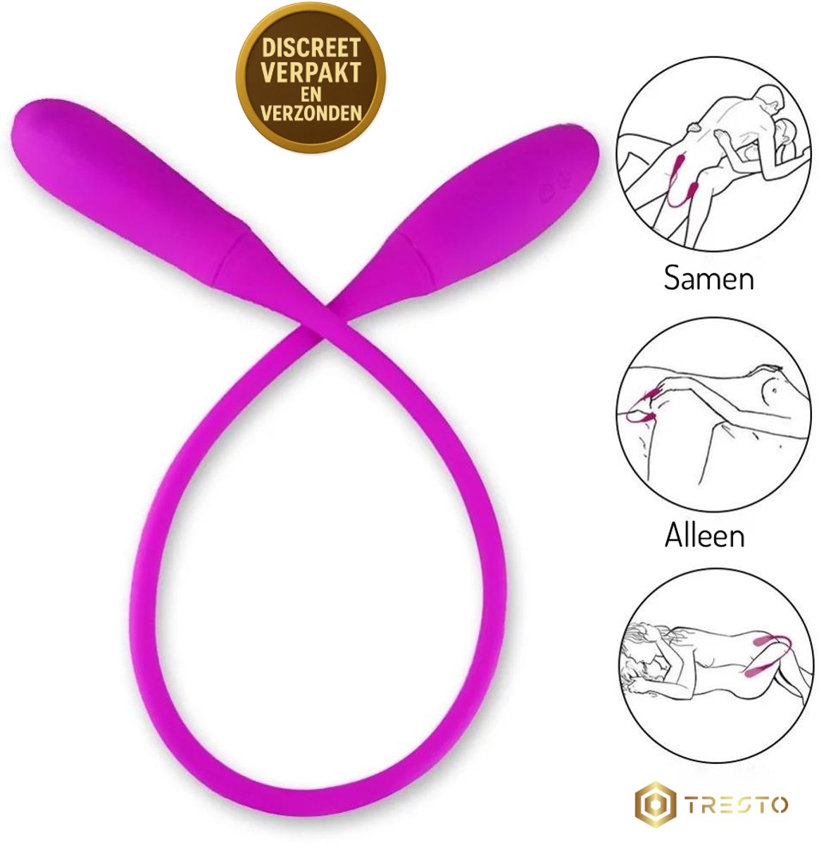 TRESTO - Dubbele vibrator - Luxe vibrator - 2-Zijdig - 7 standen - Nieuwe vibrator - Dubbele penetratie - Genot voor 2 - Waterproof
