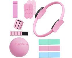 Homeblend© Pilates - Pilates Set - 10-delig - Pilates Sokken - Pilates Bal - Pilates Ring - Pilates Reformer - Polsgewichten - Roze