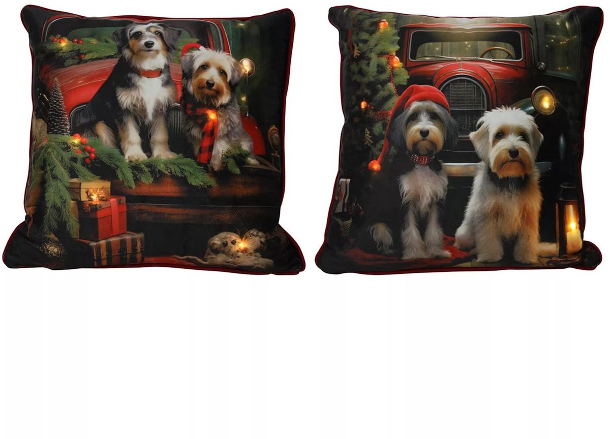 Svenska Living LED kerst kussen honden 40x40cm decoratie.