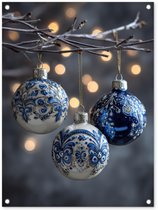 Affiche de jardin 60x80 cm - Décoration de jardin Boule de Noël - Ornée - Blauw - Affiche pour le jardin - Décoration extérieure - Peinture murale de clôture de jardin - Toile de jardin décoration murale - Décoration murale toile de balcon