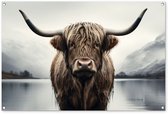 Affiche de jardin 120x80 cm - Décoration de jardin Highlander écossais - Water - Humide - Affiche pour le jardin - Décoration extérieure - Tableau pour clôture de jardin - Décoration murale sur toile pour jardin - Décoration murale pour balcon