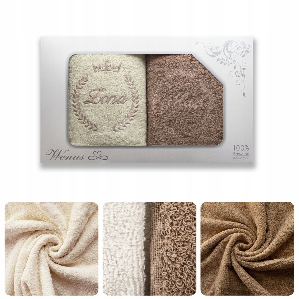 Set van 2 luxe katoenen handdoeken 50x100cm - "Man & Vrouw" borduursel