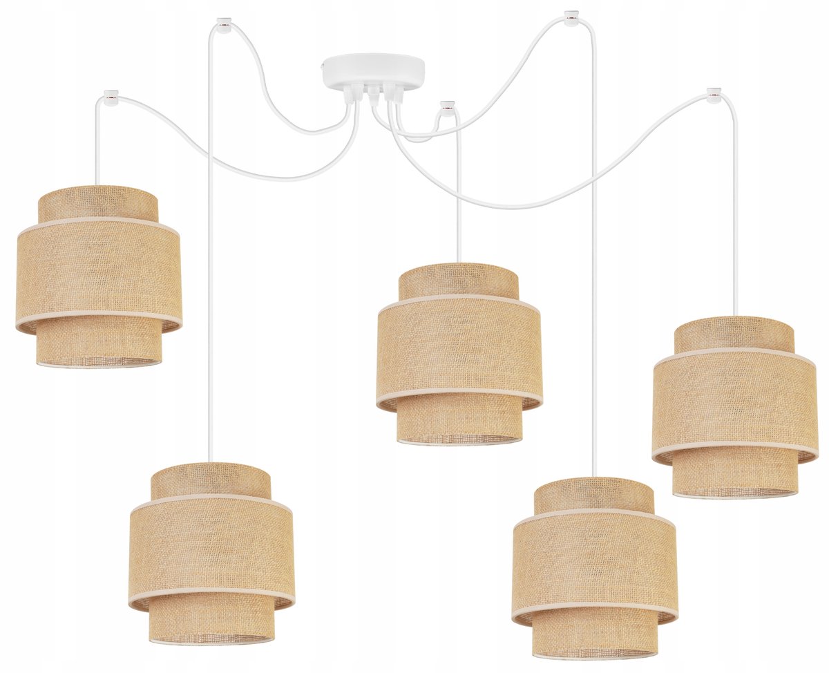 Hanglamp Spider Boho Jute - 5xE27 - Wit/Beige - Max 200cm