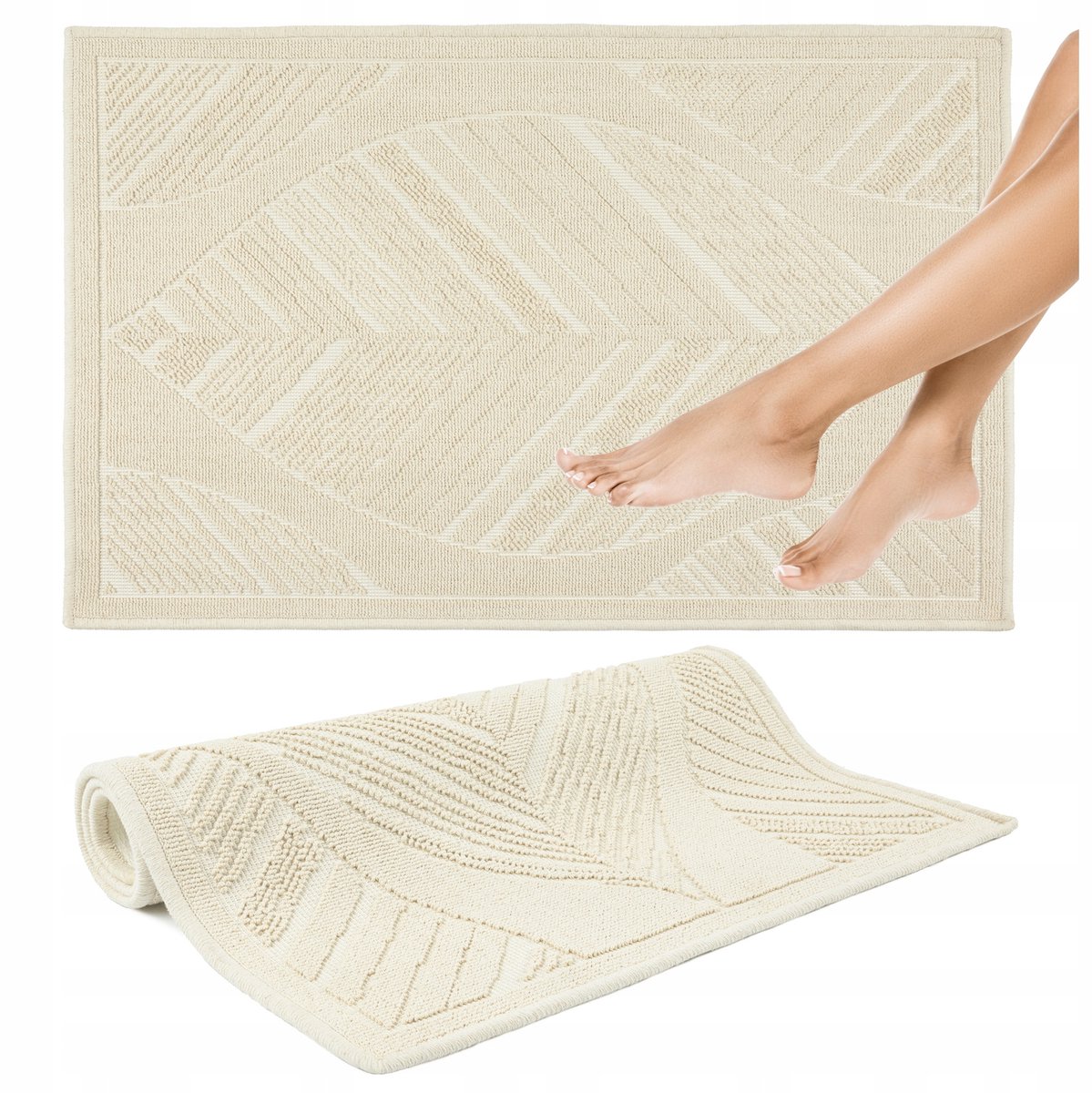 Badkamermat Katoen Beige 60x90cm Antislip Boho 3D Duurzaam