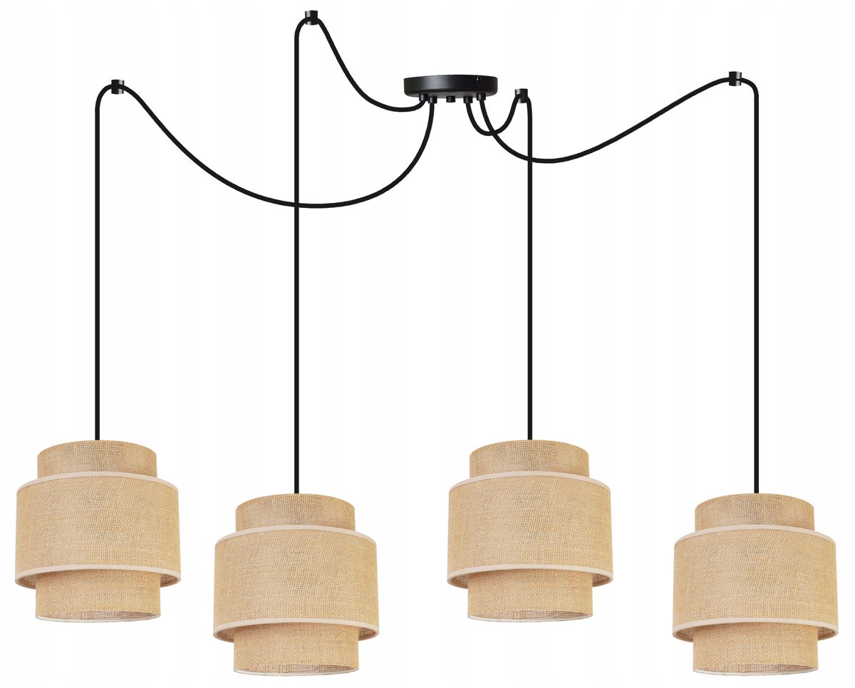 Hanglamp Spider Boho Jute Zwart/Beige 4xE27