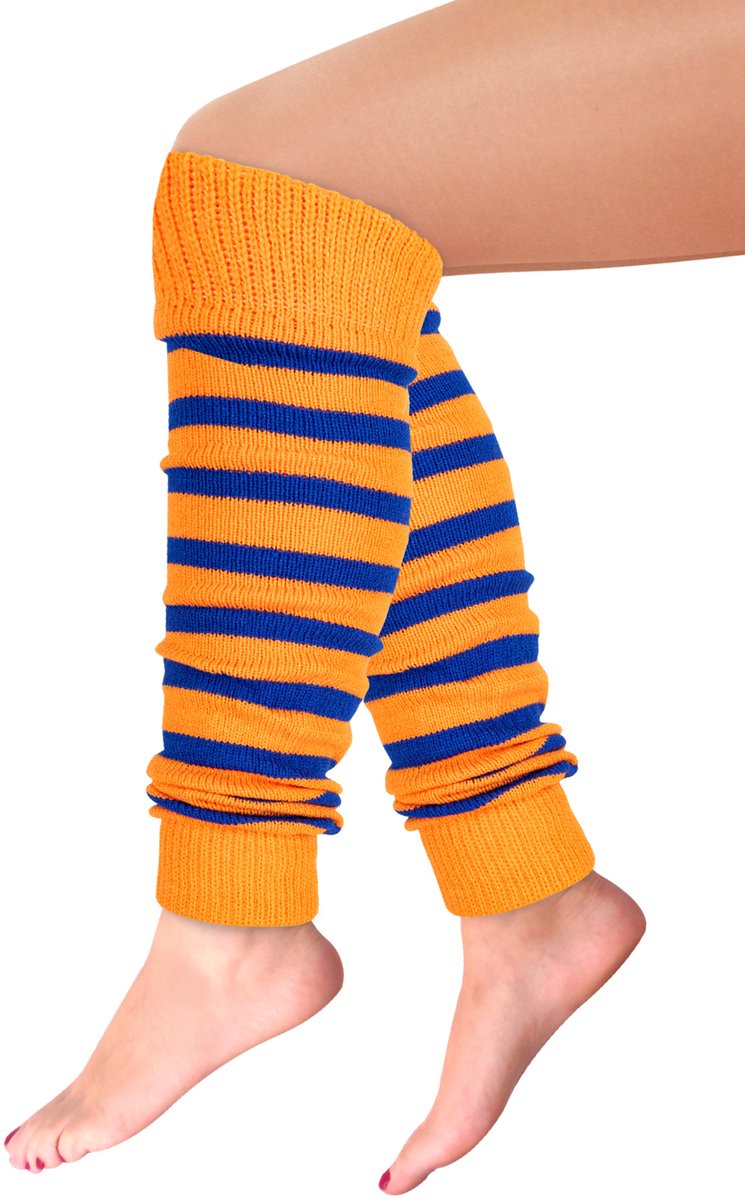 Partyxplosion - beenwarmers oranje-blauw - beenwarmers gestreept