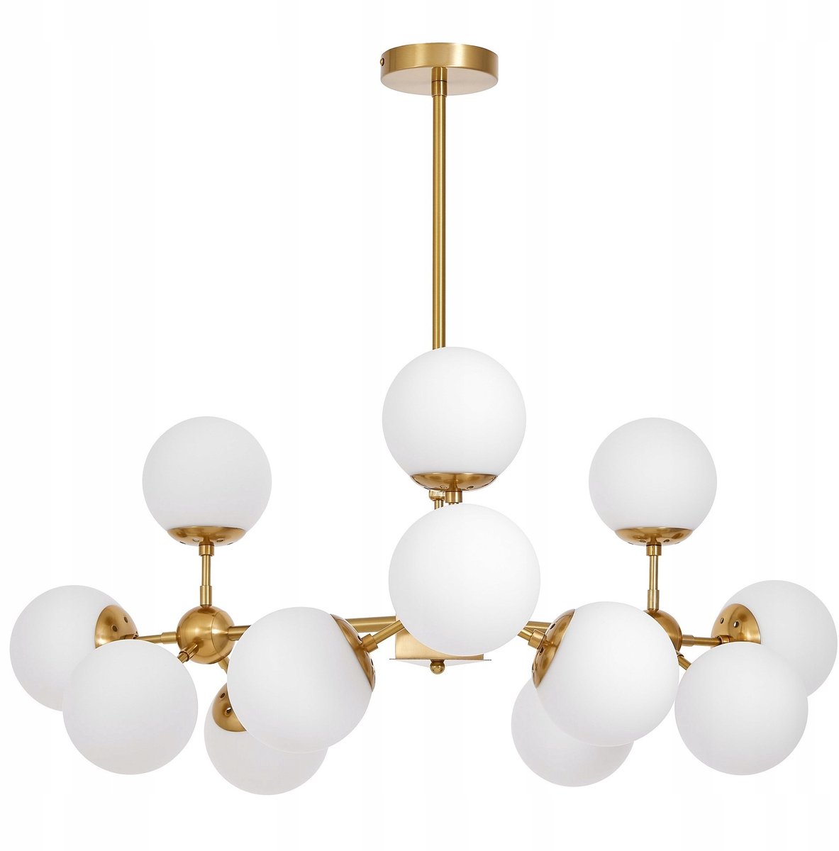 Moderne Messing Hanglamp met Witte Bollen - 12xE27