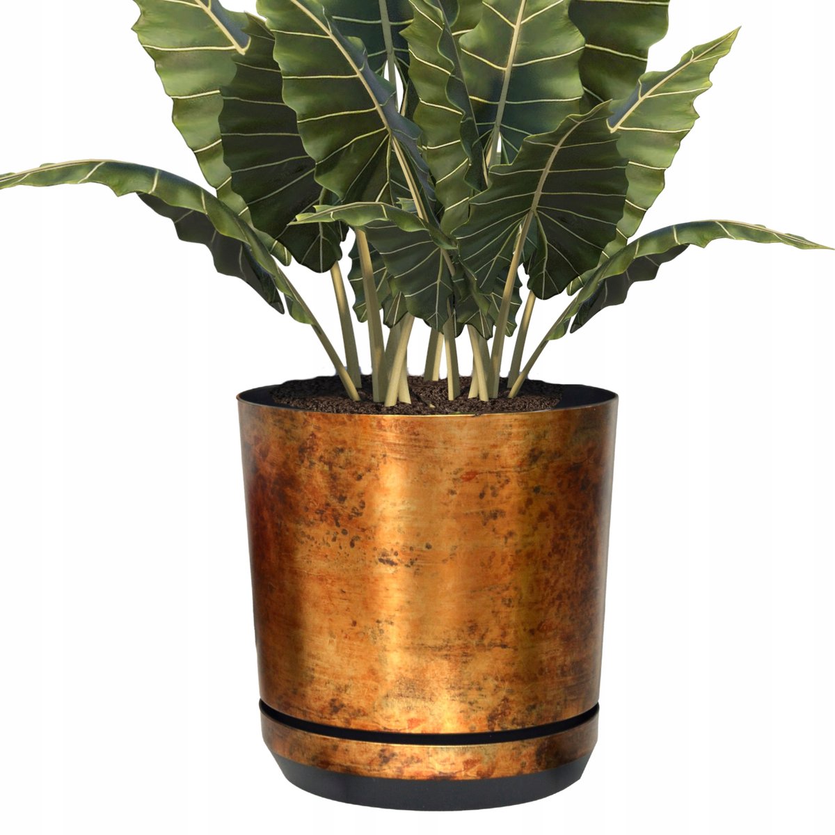 Grote Roestkleurige Plantenbak met Schotel 32cm - Metal Look