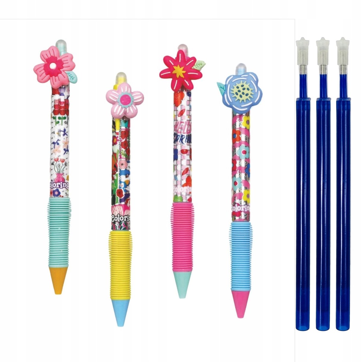 Set van 4 Uitwisbare Pennen "Bloem" + 3 Extra Vullingen