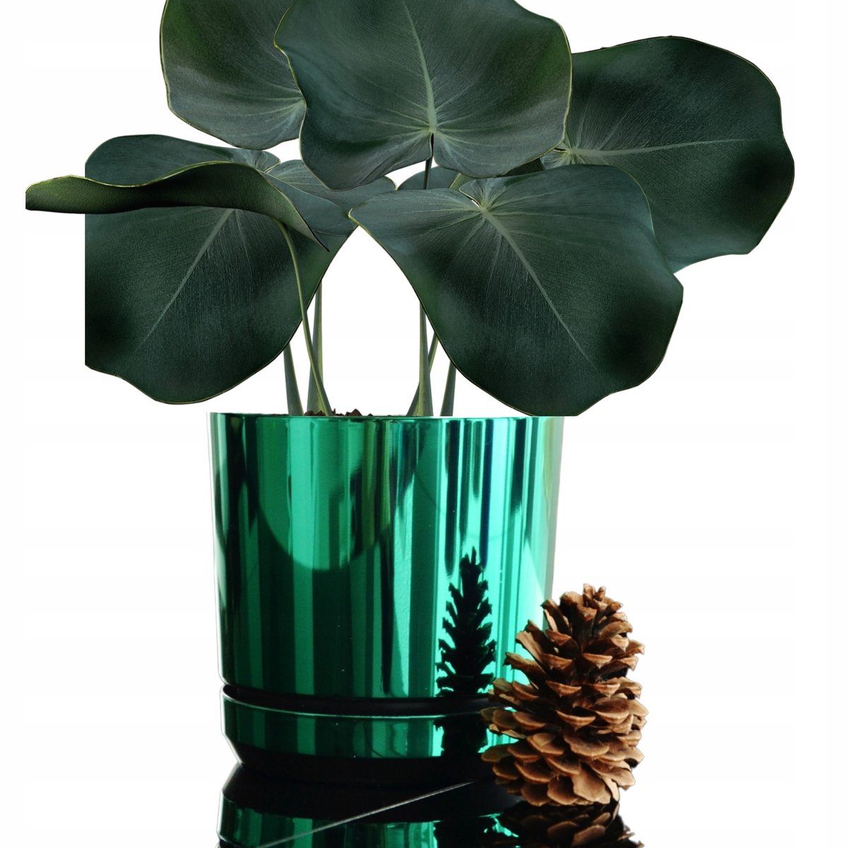Groene Glanzende Pot met Schotel - 18 cm - Elegant Design