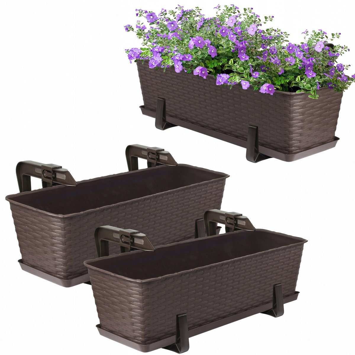 2x Balkonbak 60cm Bruin met Ophangbeugels - Set