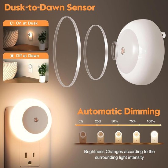 Daity [5-pack] Nachtlampje, stopcontact, automatisch detecterend warmwit LED-nachtlampje 0,5W, geschikt voor slaapkamer, badkamer, gang, keuken (warm wit licht) van Merkloos — afbeelding 4