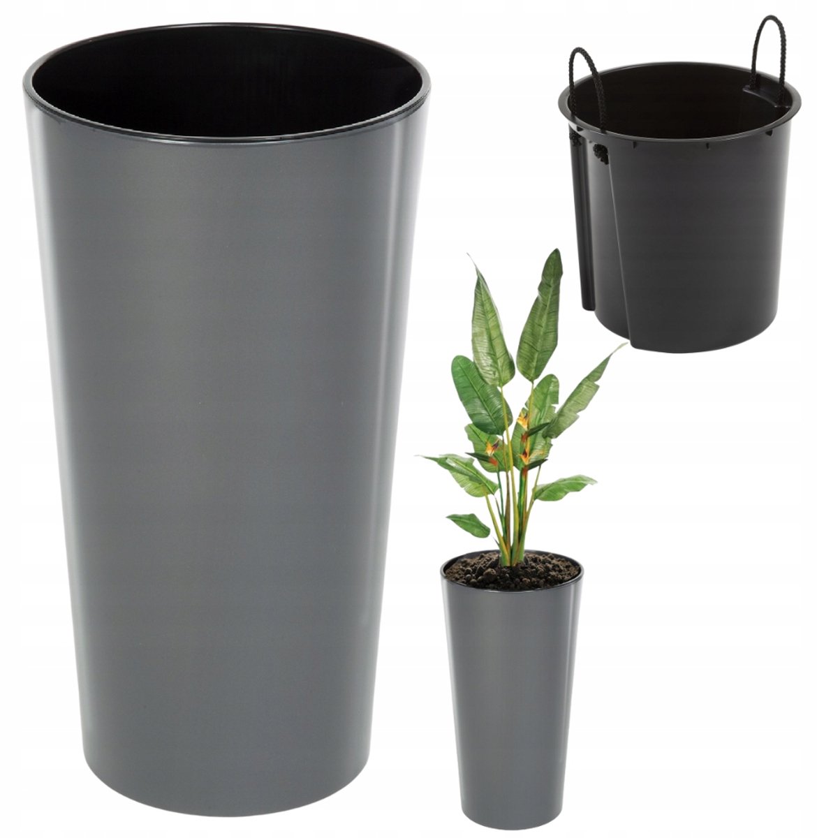 Lamela Lilia Pot Antraciet Hoogglans 30x57cm met Inzetstuk