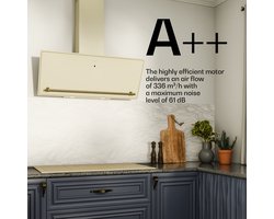 Klarstein Afzuigkap Victoria 90 cm afzuigkap, Touch-bedieningspaneel, 336 m³/h luchtstroom, A++ energie-efficiëntie, LED-verlichting, Stil 44 dB, Crème & Goud, Afvoer & Recirculatie - 336 m³/u - voor Keuken - Dampkap - Wasemkap