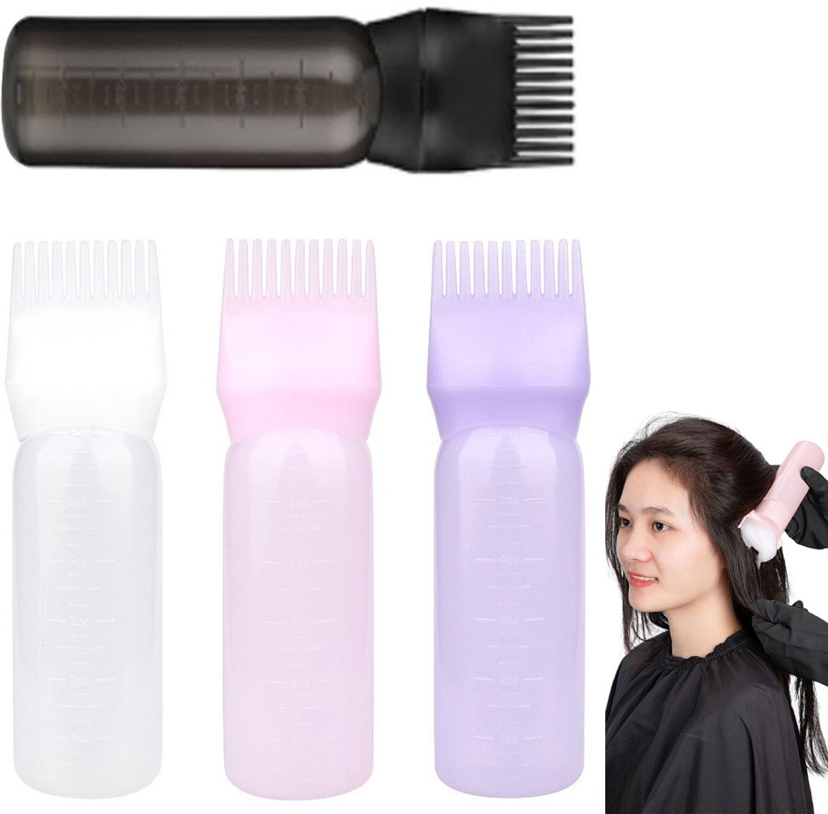 Haar Olie Applicator met Gegradueerde Schaal - 4 stuks - Applicatieflesje - Applicator - Olie Applicator - Haarverffles - Kam Fles - Geschikt voor Haar serum - Geschikt Voor Rosemary Oil, Mint Oil, Rozemarijn Oliev Haaroliën, Haarkleuring - 170ml