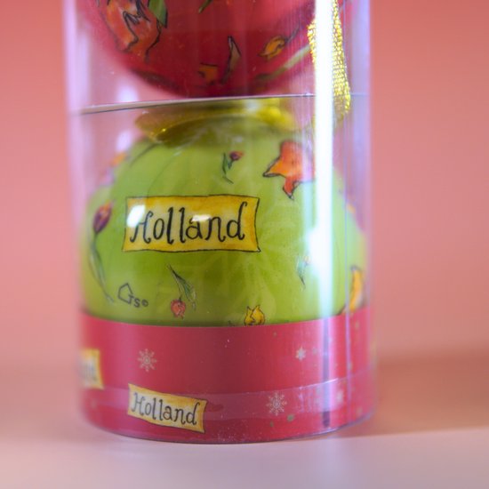 Set de Boules de Noël Tulipes Couleur Holland: Blauw, Rose et Vert (3 pièces) - Champ de Tulipes Hollandais avec Moulin à Vent - Plastique