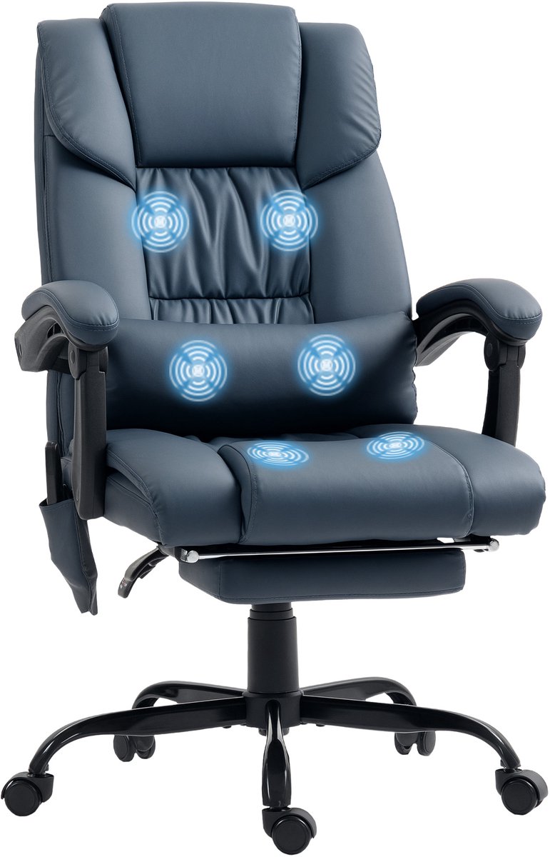 Vinsetto Massage Bureaustoel - Synthetische Bekleding - 66x75x122cm - Blauw