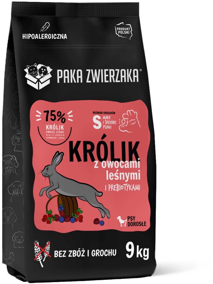 Paka zwierzaka Paka Zwierzaka - Droogvoer voor Honden - Konijn & Bosvruchten - Natuurlijk & Graanvrij - Hypoallergeen - Ondersteunt Immuunsysteem & Vacht - 9 kg