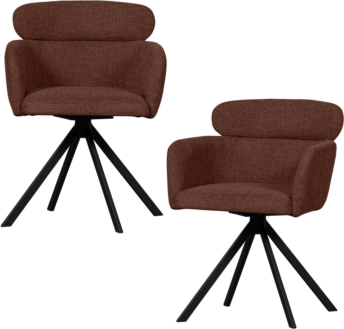 WOOOD Fenne Draaibare Eetkamerstoelen - Geweven Stof - Chestnut-Set van 2 kastanje