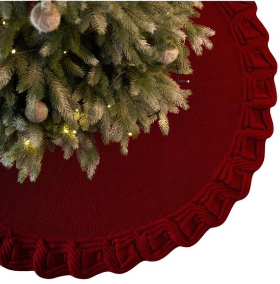 92CM Kerstkleed - Gebreide Kerstboomkleed - Kerst Versiering - Kerstboomring - Kerstboomdeken - Decoratie Kerstrok Kleed Vloerkleed Sneeuw - Cover Vloermat voor Xmas Nieuwjaar Vakantie Decoraties - Voor Kerstmis Nieuwjaar woondecoratie - Rood