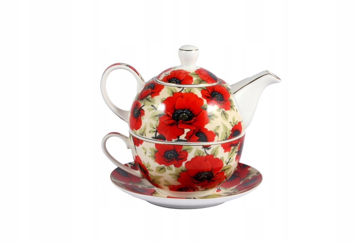 Theepot met Mok en Zeef - Klaprozen Design