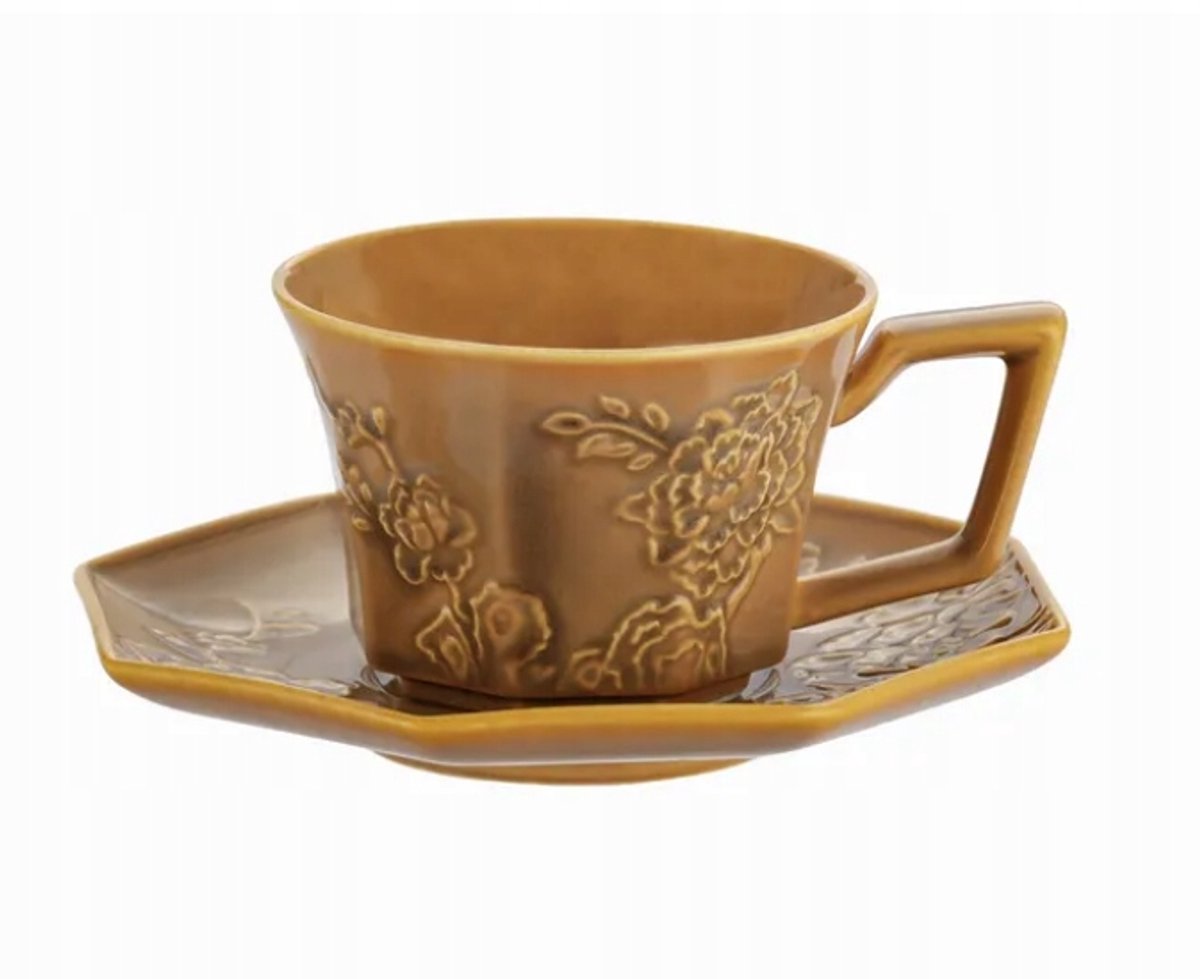 Elegante Porseleinen Kop en Schotel 200ml Boho Bruin Retro