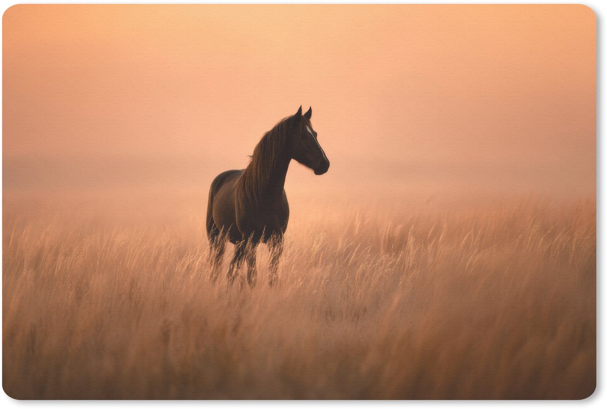Muismat 27x18 cm - Mousepad Paard - Grasveld - Zonsondergang - Muismatten
