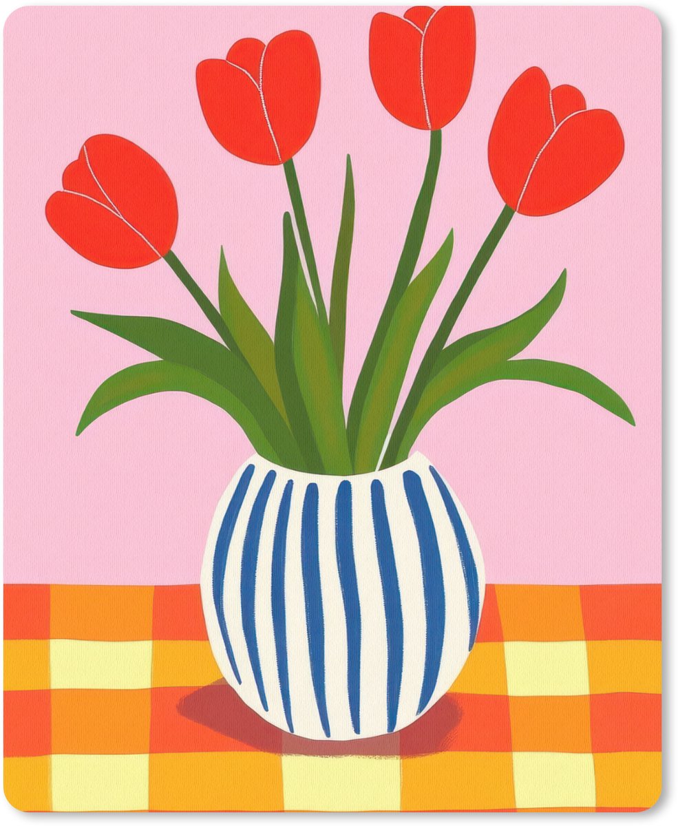 Muismat 19x23 cm - Mousepad Tulpen - Roze - Vaas - Muismatten