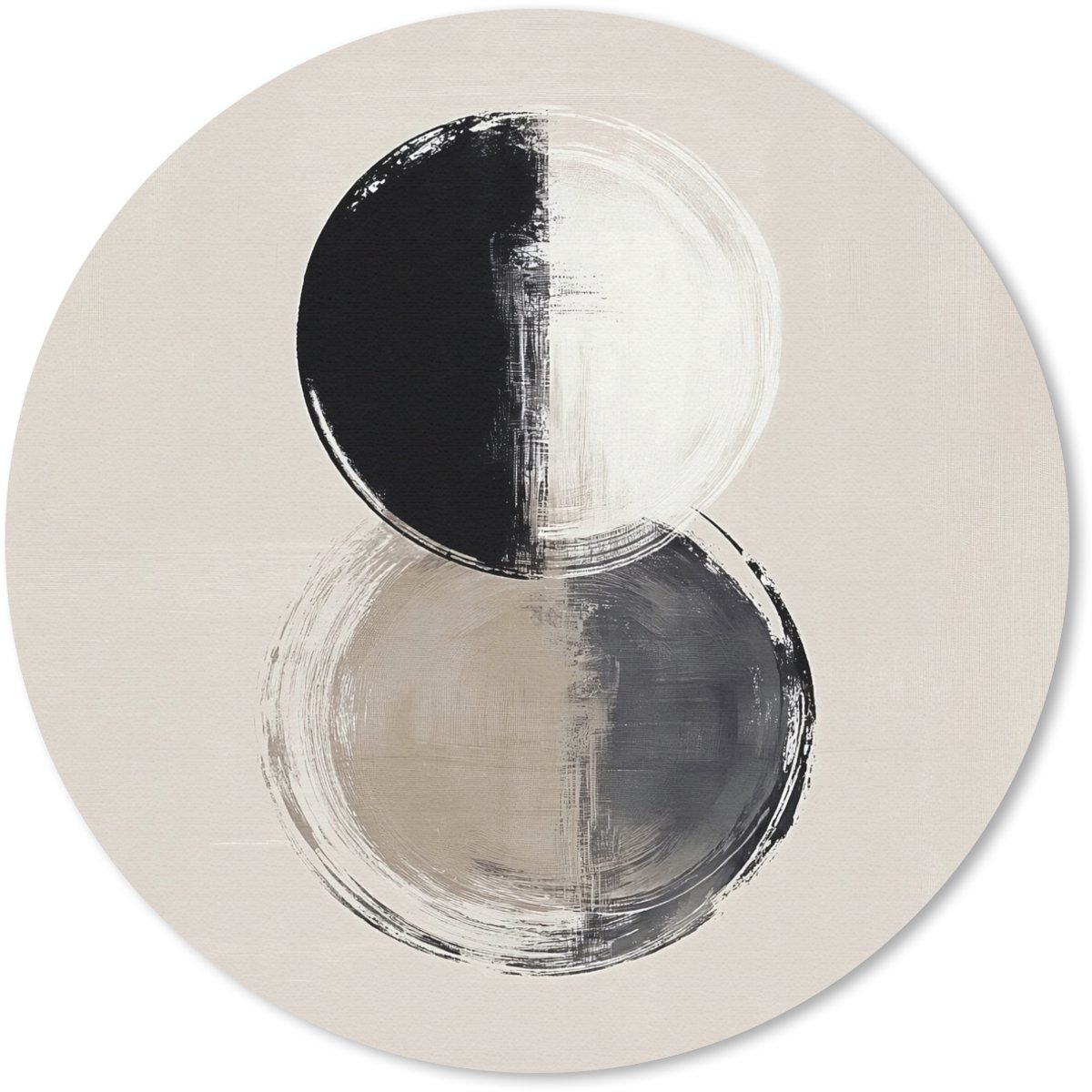 Muismat rond 30x30 cm - Mousepad Cirkels - Strepen - Minimalistisch - Zwart - Ronde muismatten