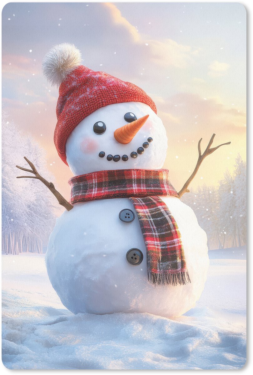 Muismat 18x27 cm - Mousepad Sneeuwpop - Zonsondergang - Wit - Muismatten