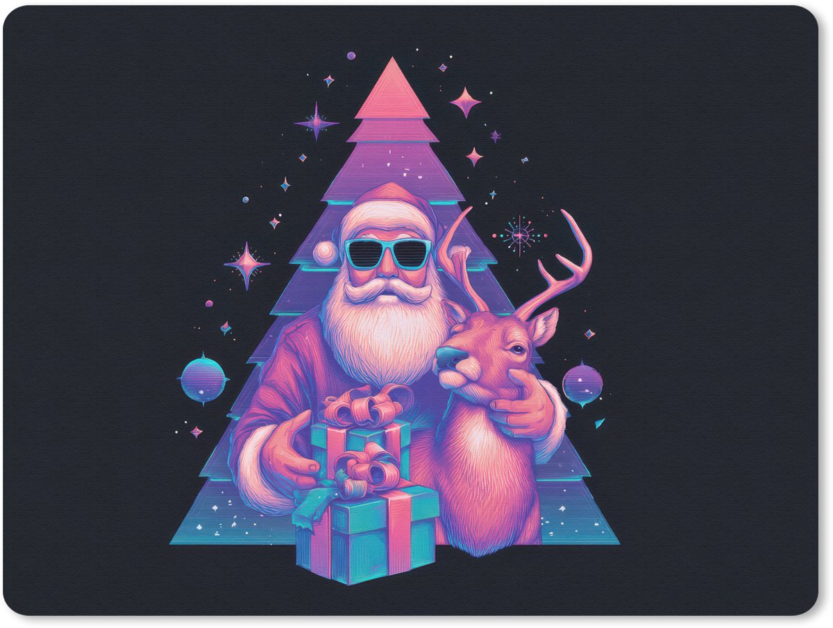 Muismat 23x19 cm - Mousepad Retro - Kerstman - Rendieren - Kerstboom - Muismatten