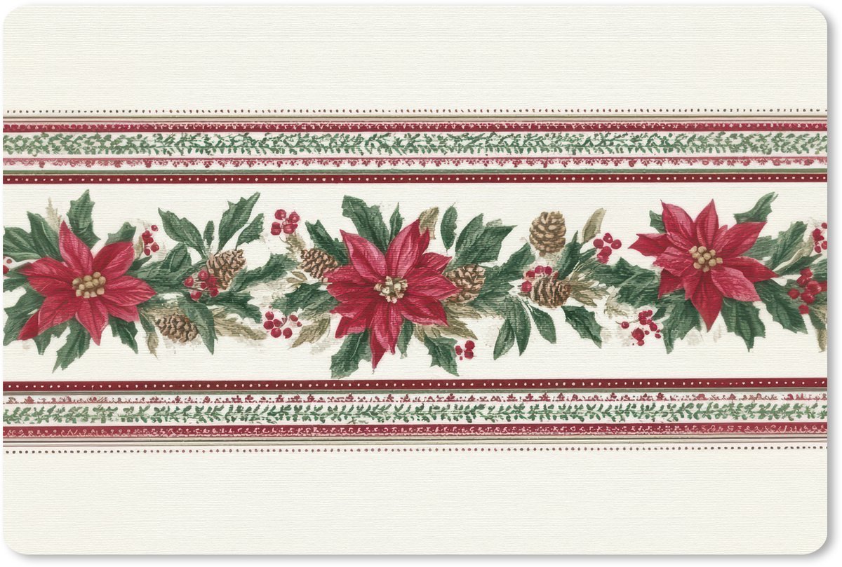 Muismat 27x18 cm - Mousepad Kerststrook - Poinsettia - Rood - Groen - Muismatten
