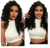 Frazimashop- kleur zwart Pruik Hittebestendige - Pruiken Dames Lang krullen Haar - #Front Lace Wig 13x2# Hoge kwaliteit synthetische pruik 65 cm