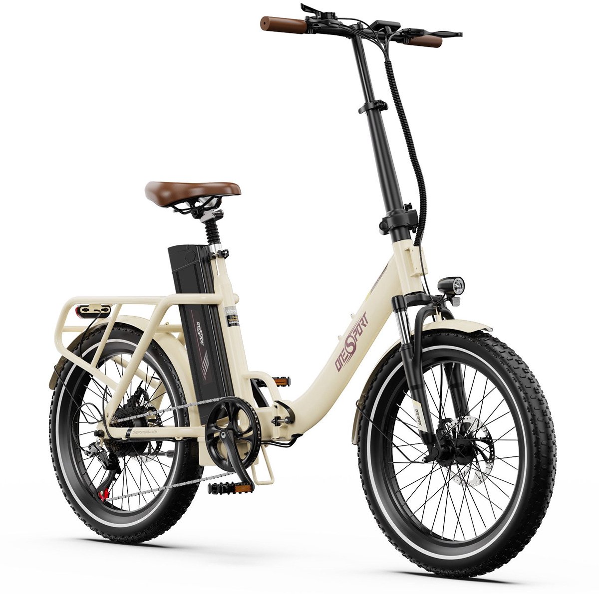 Onesprot opvouwbare elektrische fiets - 20 inch antislip banden - 48V17Ah accu - 250W motor - tot 120 km actieradius - Shimano 7 versnellingen - voor- en achter schijfremmen - LCD Bluetooth display - hoogsterk frame - crème wit