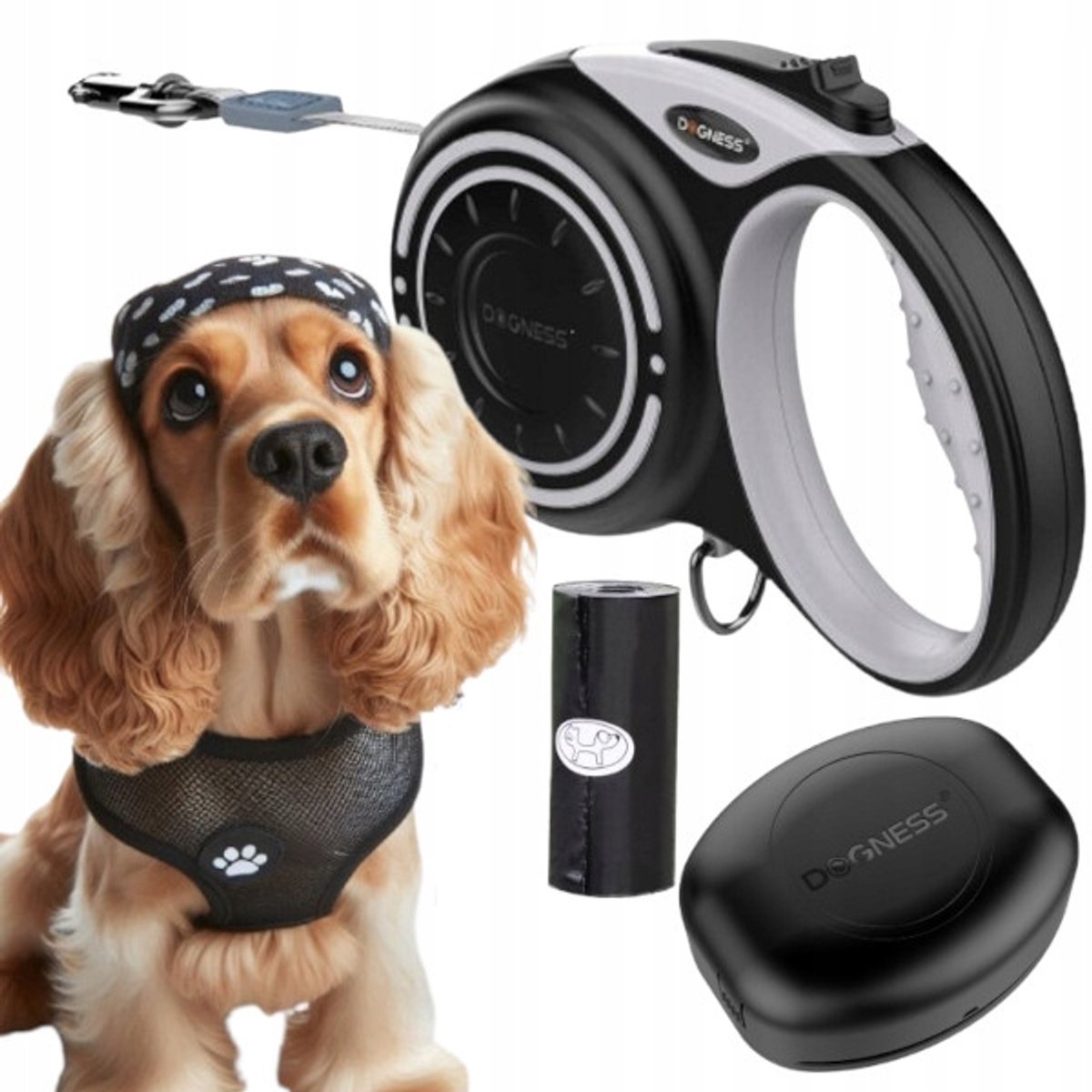 Automatische Hondensnoer Dogness 4m (M) tot 20kg met Poepzakhouder