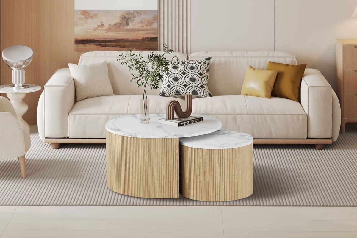 Salontafel 'Rowan' Rond Decor Marmer Beige