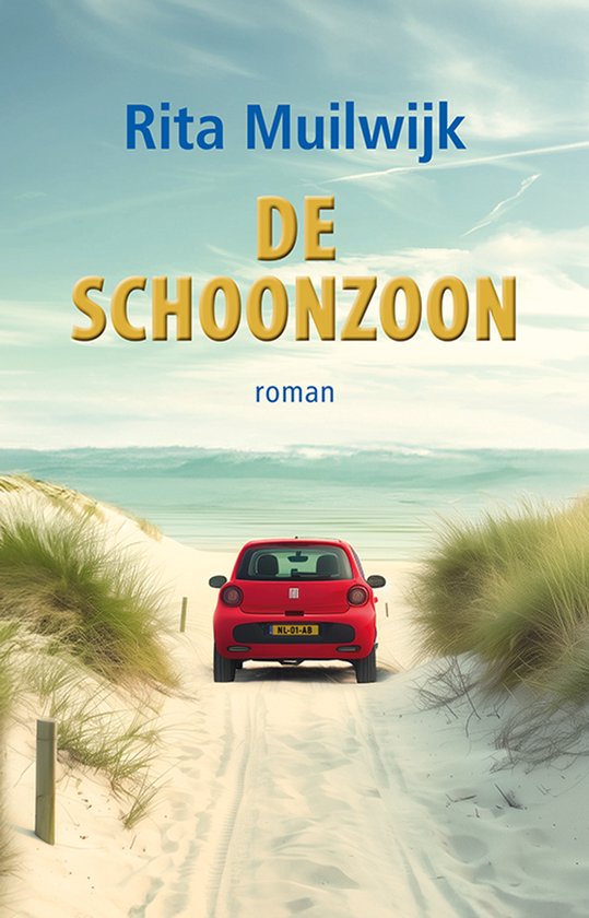 De schoonzoon, roman van Rita Muilwijk. Rode auto op een zandpad naar de zee.