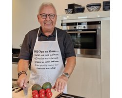 Keukenschort met grappige tekst bedrukt cadeau voor |  Bij opa en oma thuis regels | katoenen keuken Schort Kookschort Kokschort BBQ Schort Kookschort | Moederdag Vaderdag  vrouw man verjaardag kerst hoera jullie worden grootouders zwangerschap baby