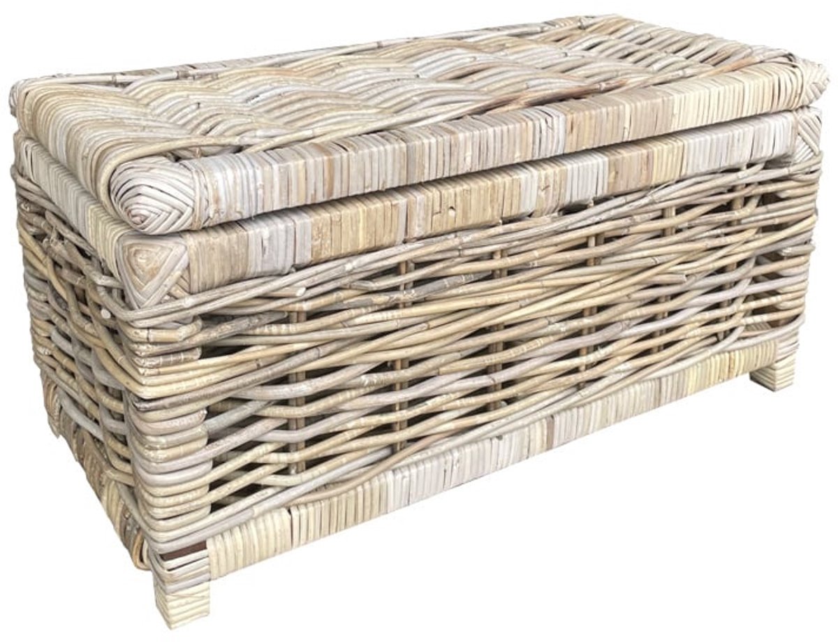 Rieten Opbergmand - Grey - 75x40xH40 cm - Mand Met Deksel