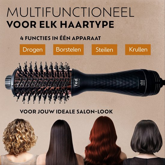 Fohnborstel & Airstyler Titanium - Warmteborstel & Heteluchtborstel - Anti Pluis Haar - Fohnborstel Groot voor (Half) Lang Haar - Beste Fohnborstel 2026 | by Ted Hilley