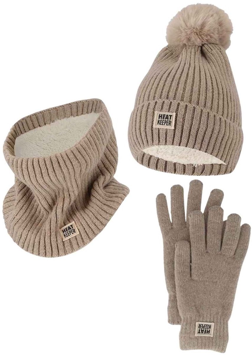 Heatkeeper Dames Winter Thermo Set - Muts + Handschoenen + Nekwarmer - Beige - One Size
