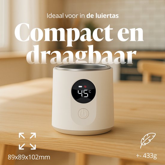 Evite Draagbare Flessenwarmer Plus - Oplaadbaar - 11.500mAh - BPA Vrij - Flessenwarmer Onderweg - 6 Adapters - USB-C - Wit van Evite — afbeelding 3