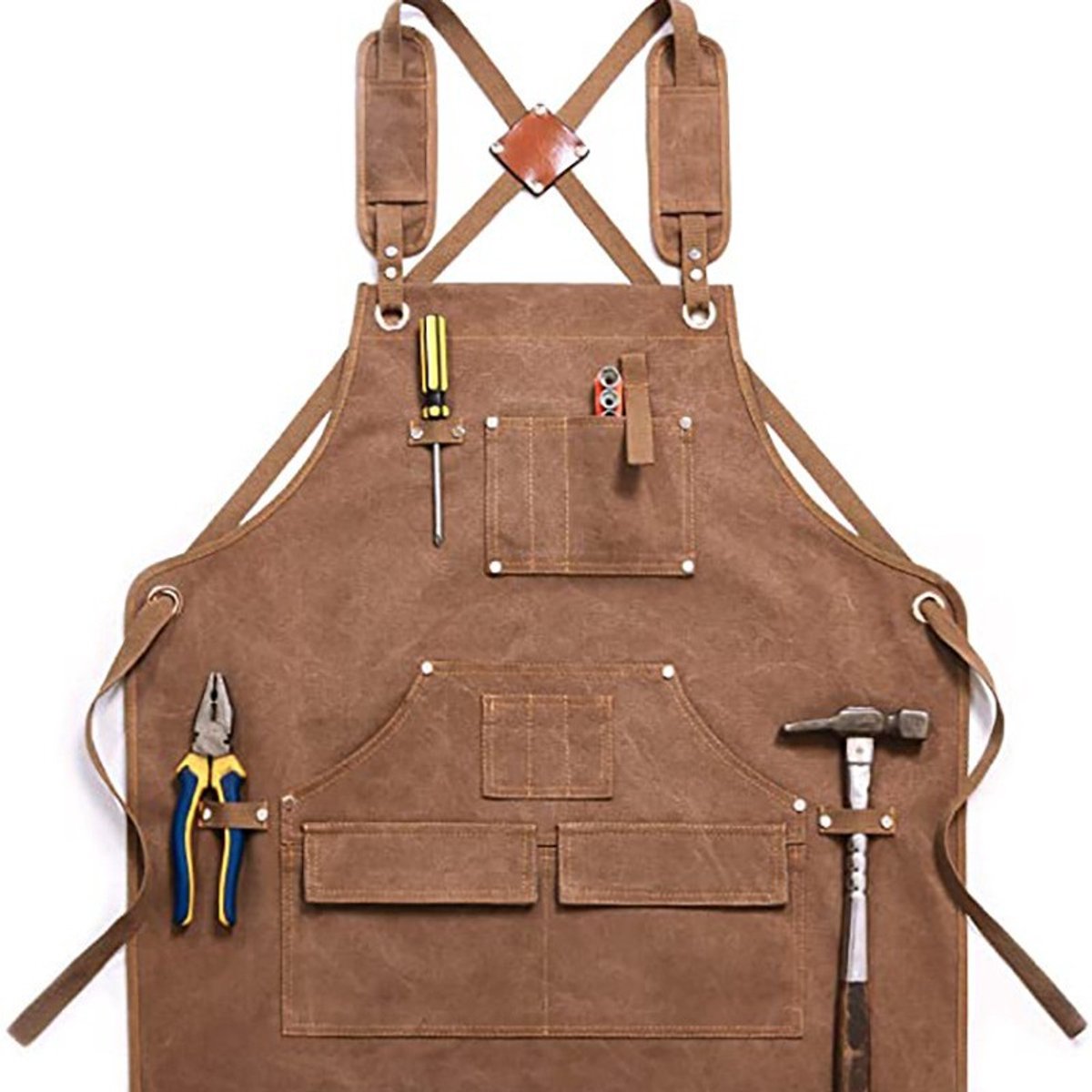 Moderne minimalistische verdikte canvas schort, werkkleding voor schrijnwerkers en elektriciens, gereedschap schort, bevat een schort, camel